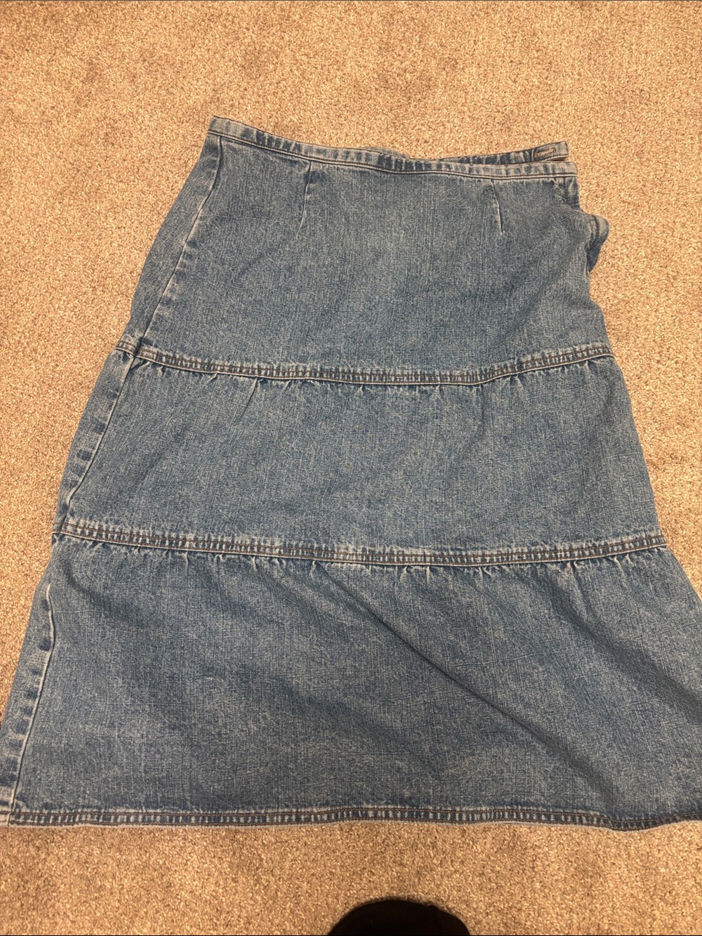LOFT Light Blue Denim Tiered Midi Skirt